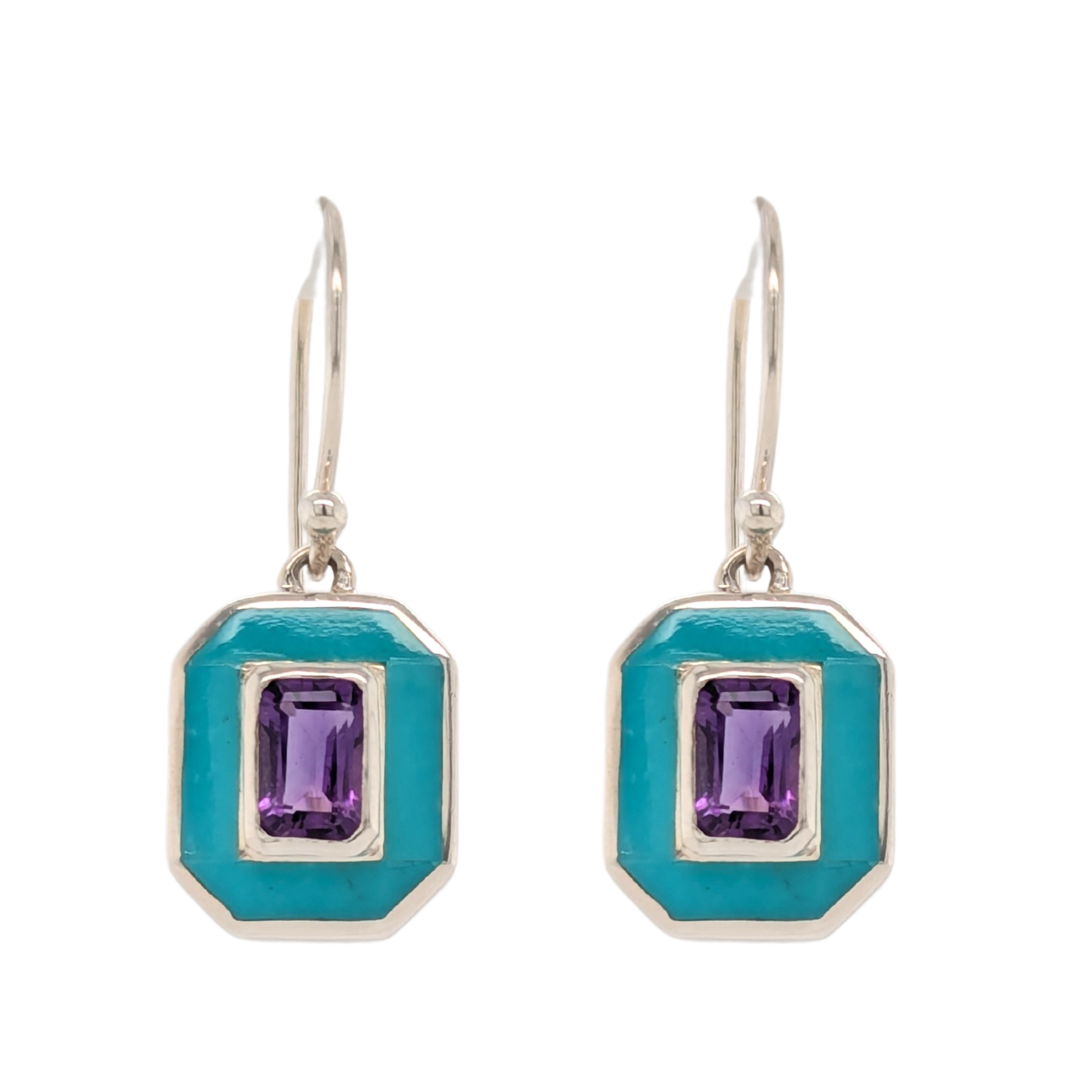 Sterling Silver Amethyst & Turquoise Hook Dangle Earrings