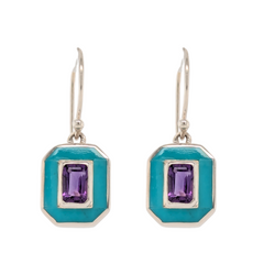 Sterling Silver Amethyst & Turquoise Hook Dangle Earrings
