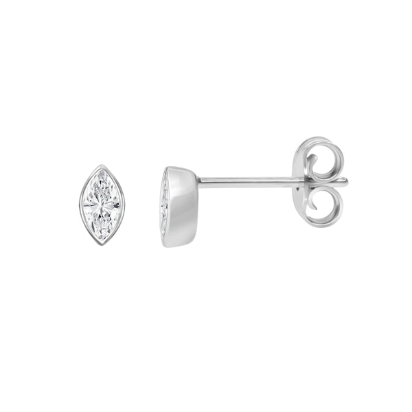 18K White Gold Bezel Set Marquise Diamond Studs .36CTW