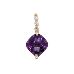 14K Yellow Gold Cushion Amethyst & Diamond Pendant