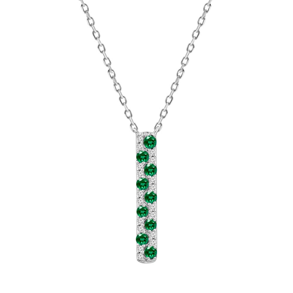 18kt White Gold .23ct Emerald .10ctw Diamond Bar Adjustable Necklace
