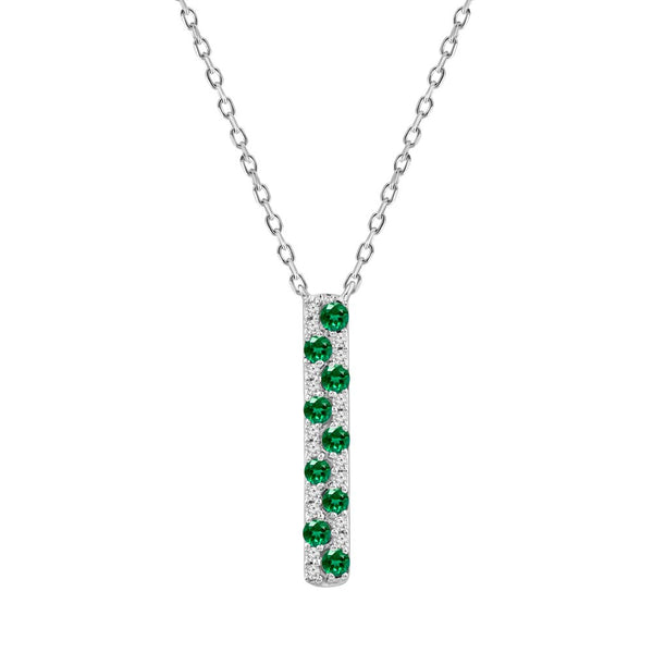 18kt White Gold .23ct Emerald .10ctw Diamond Bar Adjustable Necklace