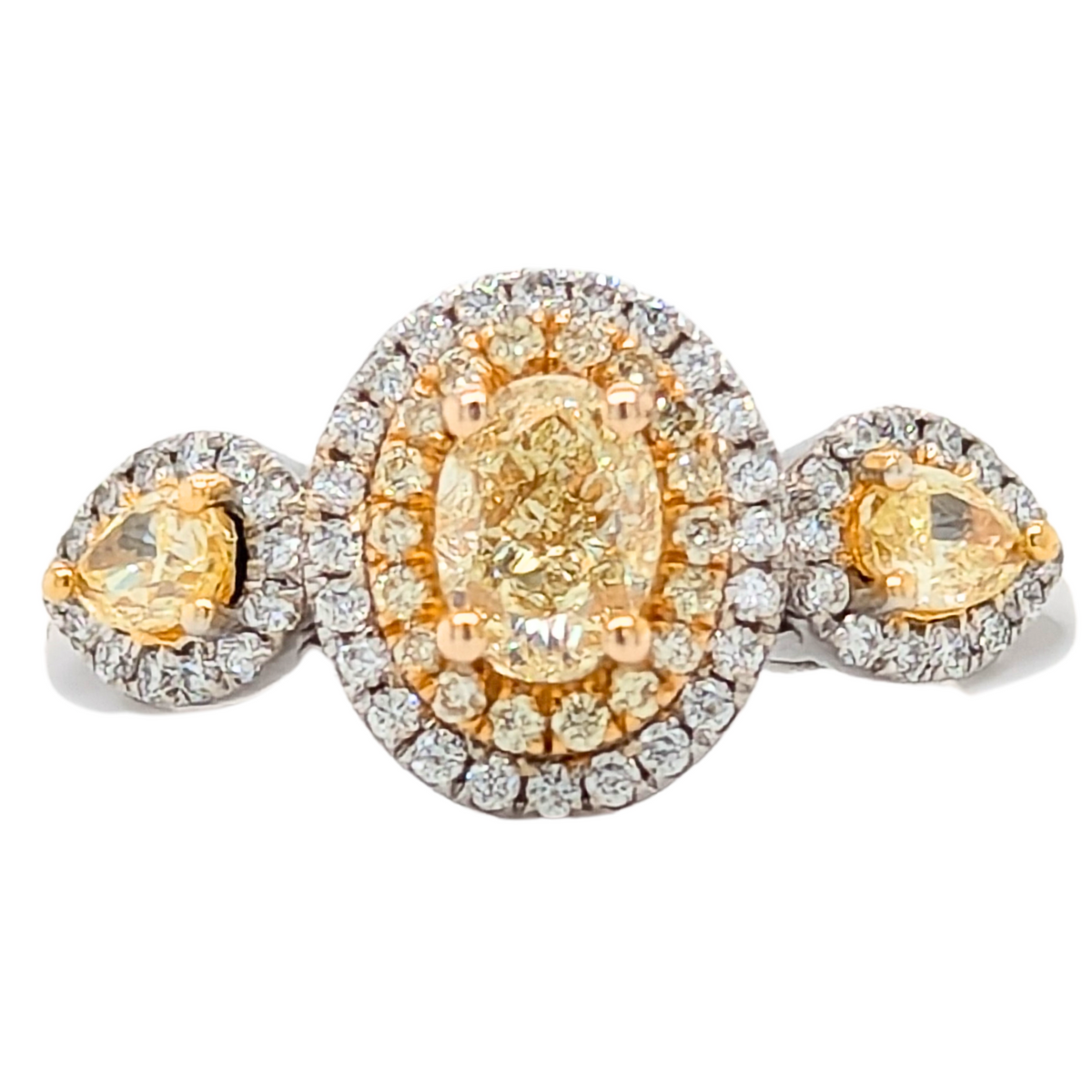 14K Gold Oval Center Natural Yellow Diamond Ring