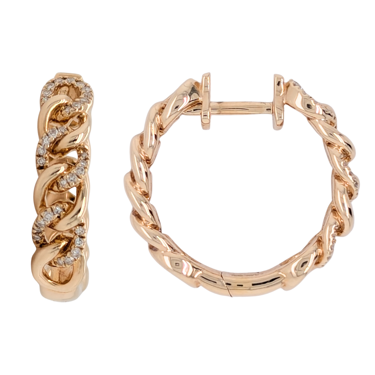 14K Yellow Gold Diamond Chain Link Hoops