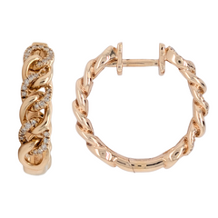 14K Yellow Gold Diamond Chain Link Hoops