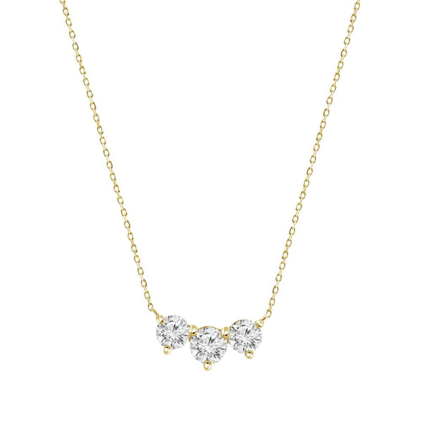 18K Yellow Gold Three Stone Diamond Necklace