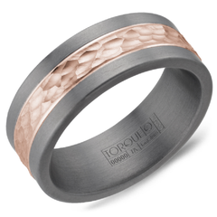 Tantalum 8MM Men's Ring Thick Frosted 14K Rose Gold Ring with Hammer and Sandpaper Sides Size 10