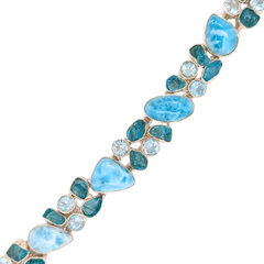 Sterling Silver Larimar, Blue Topaz, and Apatite Bracelet 8"