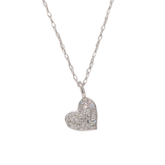 14K White Gold Micro Diamond Pave Heart Necklace