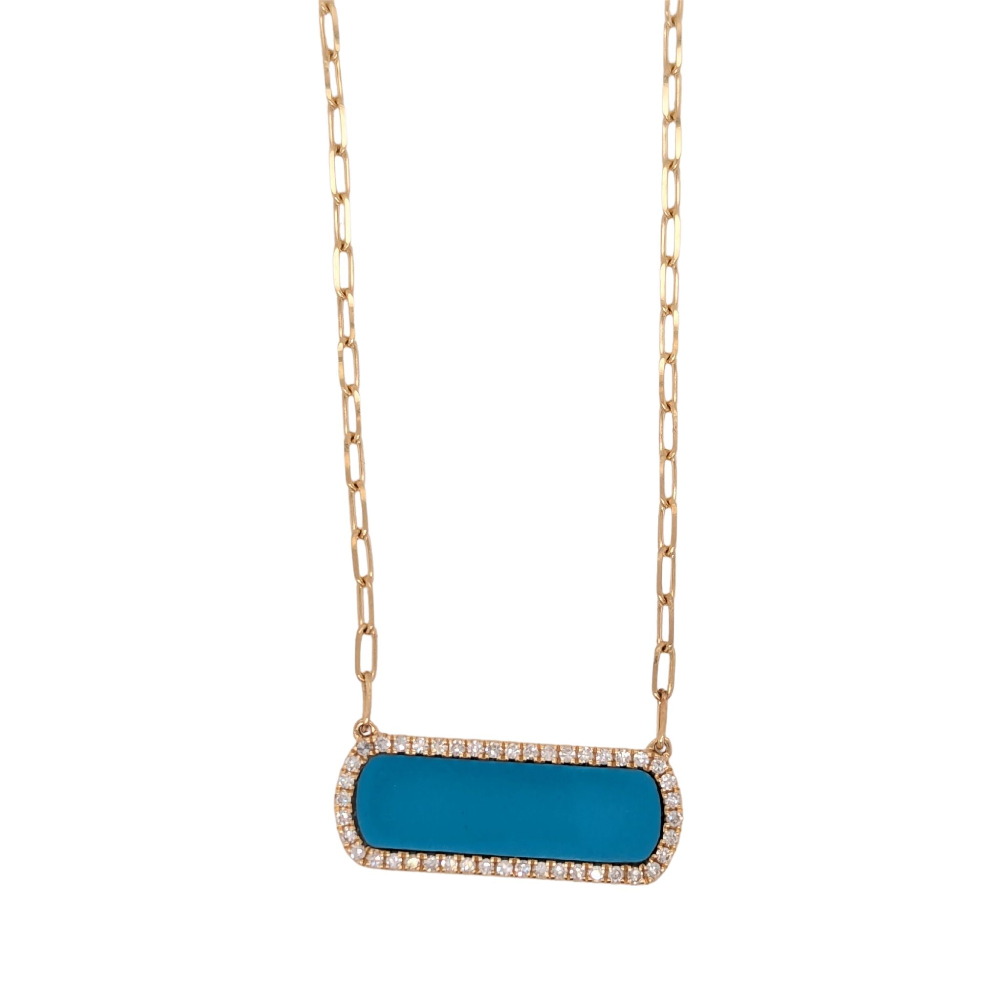 14K Yellow Gold Turquoise Bar Necklace with Diamonds