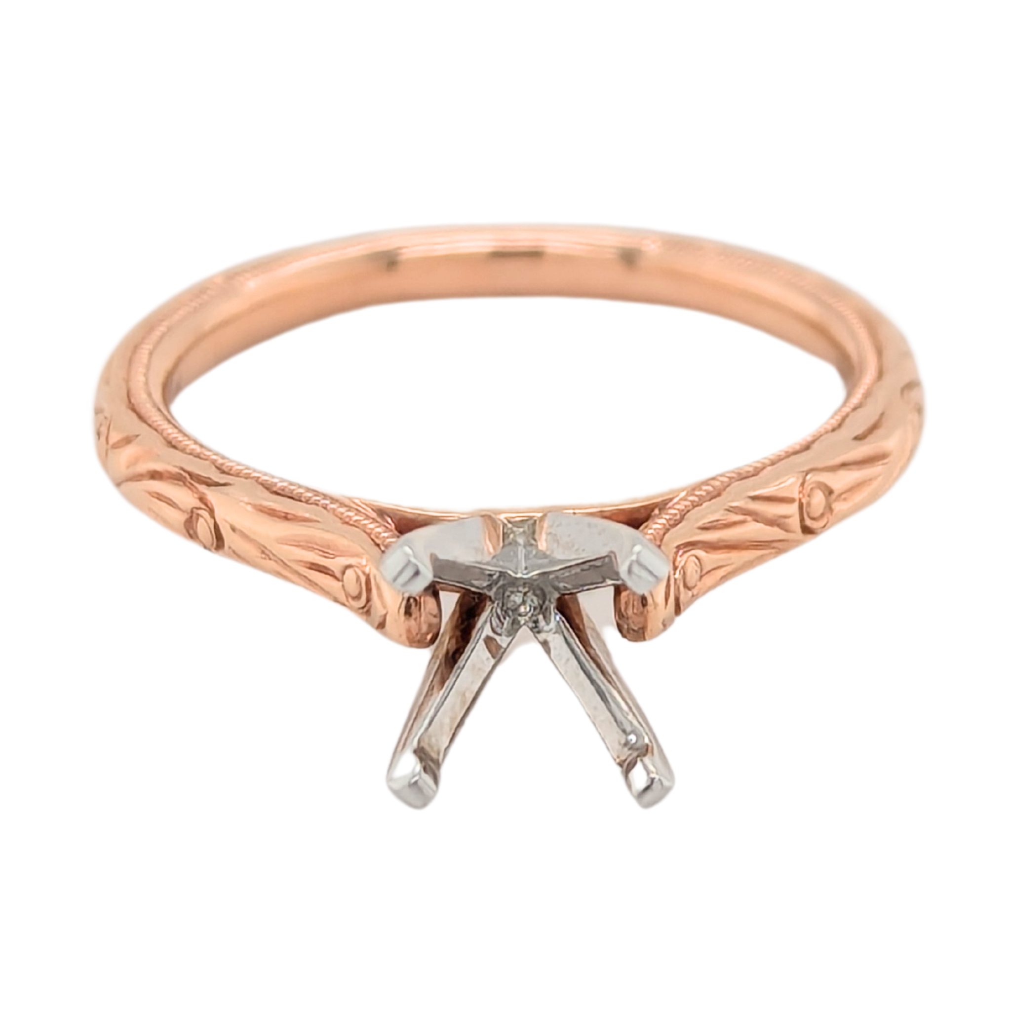 14K Rose Gold Sculptural Solitaire Cathedral Engagement Ring