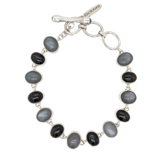 Sterling Silver Gray Moonstone and Black Onyx Toggle Bracelet