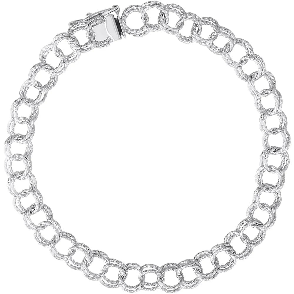 Sterling Silver Double Link Twisted Charm Bracelet