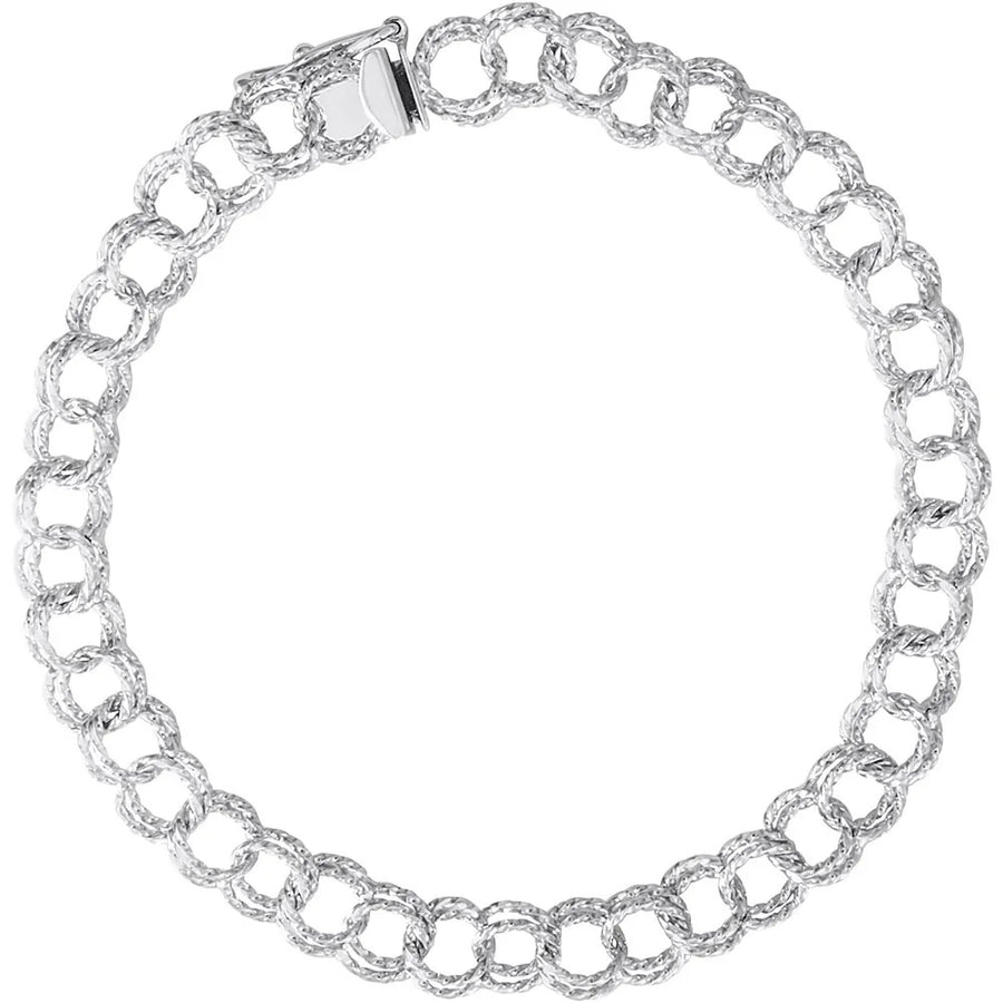 Sterling Silver Double Link Twisted Charm Bracelet