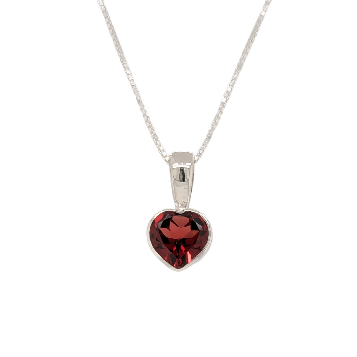 Sterling Silver Heart Garnet Birthstone Necklace