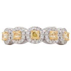 14K Gold 1CTW 5 Cushion Cut Natural Yellow Diamond Ring