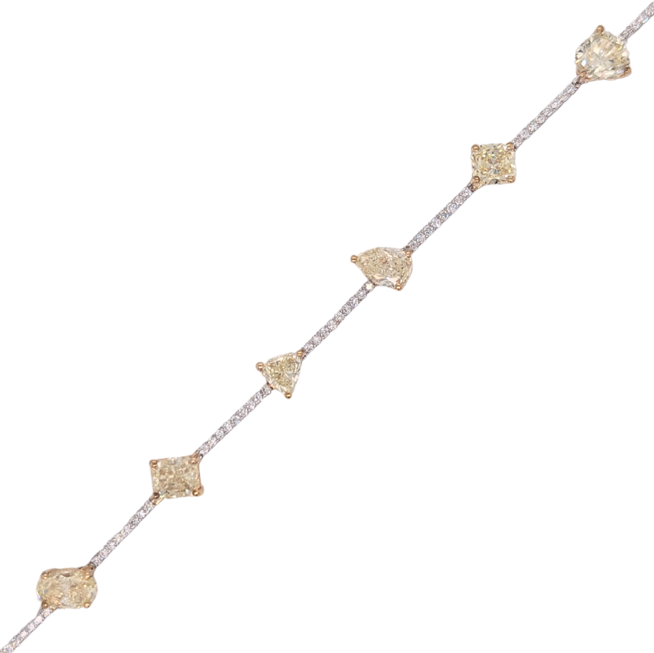 14K Mixed Shape Yellow Diamond Bracelet with White Diamond Accents 5.19CTW 7in