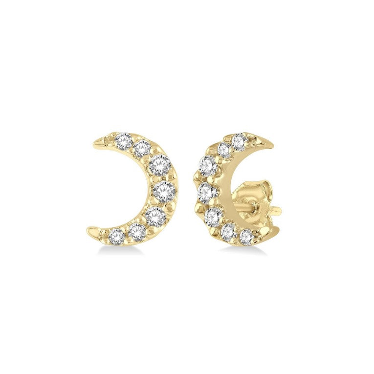 10K Gold Diamond Crescent Moon Stud Earrings