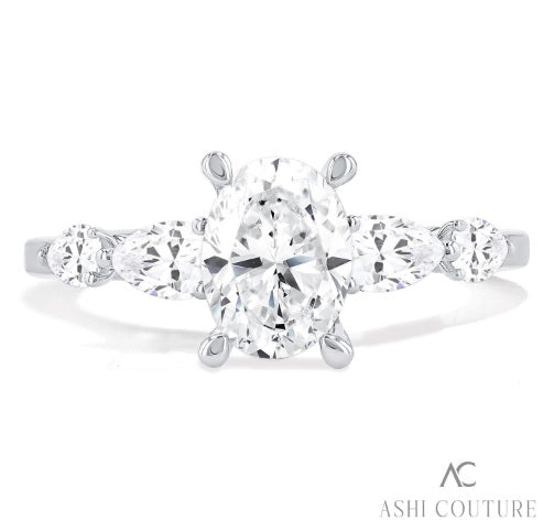 14K White Gold Oval Engagement Ring Semi-Mount with Pear Sides
