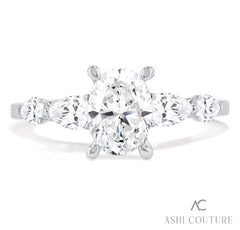 14K White Gold Oval Engagement Ring Semi-Mount with Pear Sides