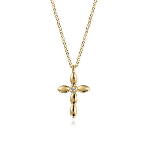 14K Yellow Gold and Diamond Cross.