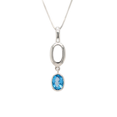 Sterling Silver Oval Blue Topaz Drop Necklace