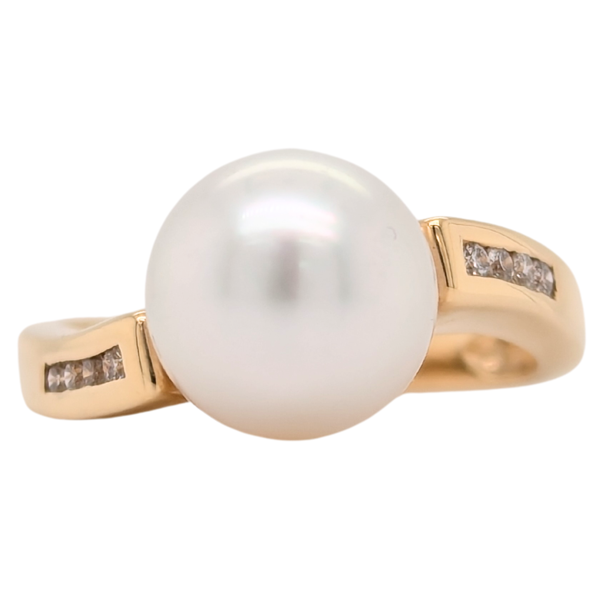 14K Yellow Gold South Sea Pearl Organic Ring with Diamonds