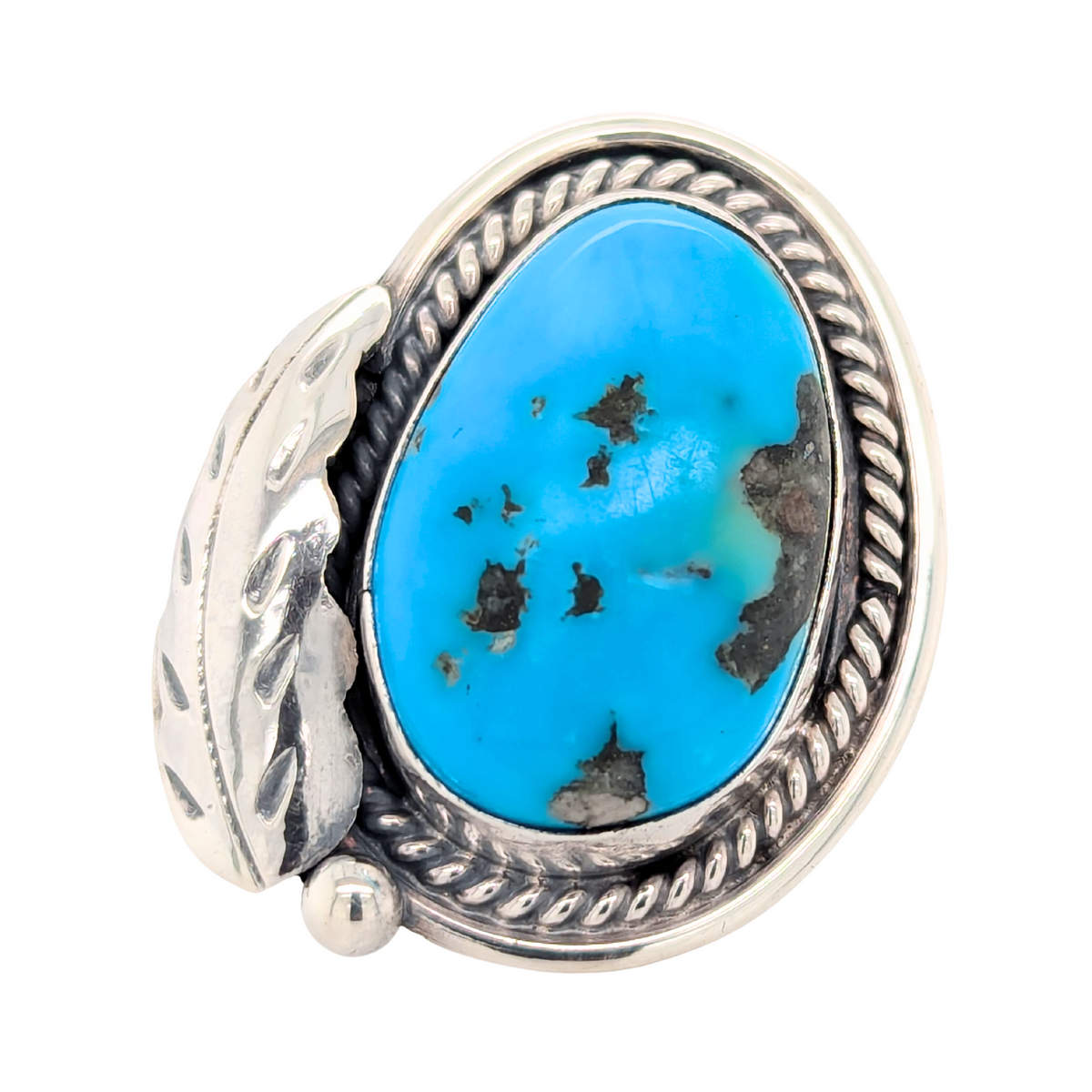 Estate: Sterling Silver Turquoise Feather Ring