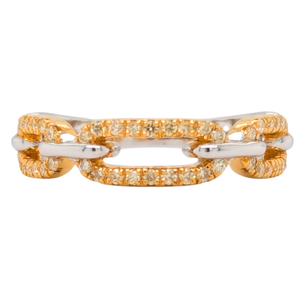 14K Two Tone Paperclip Natural Yellow Diamond Ring