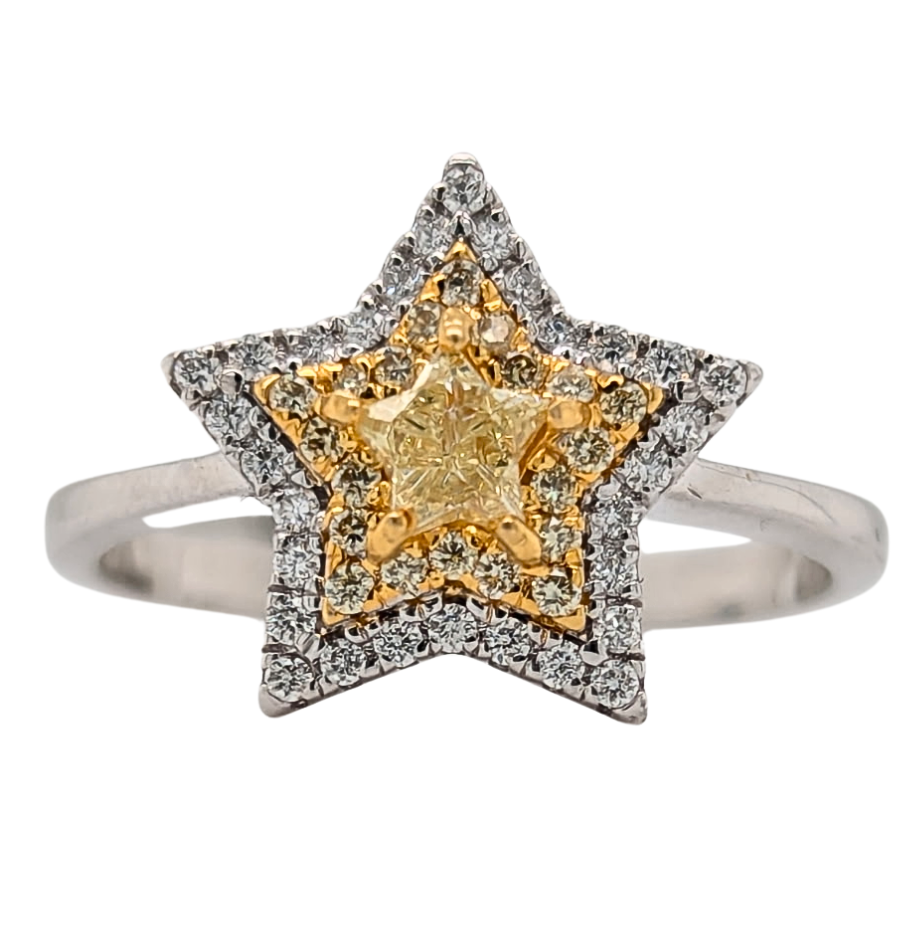14K 1/2CTW Natural Yellow Star Diamond Halo Ring