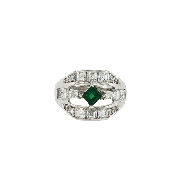 Estate Platinum .45ct AAA Emerald 1.57ctw E-F VVS Diamond Ring