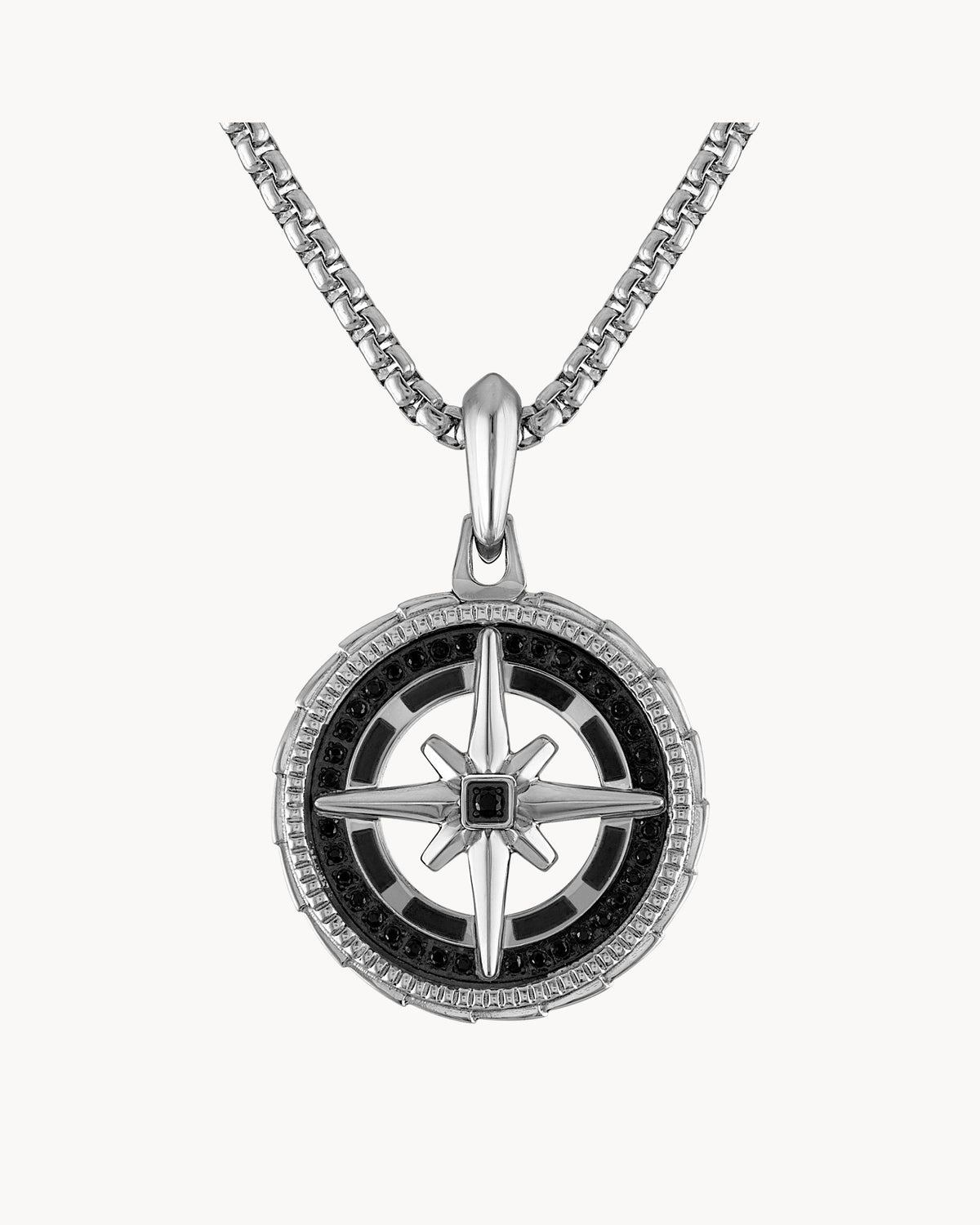 Stainless Black Diamond Compass Men's Necklace