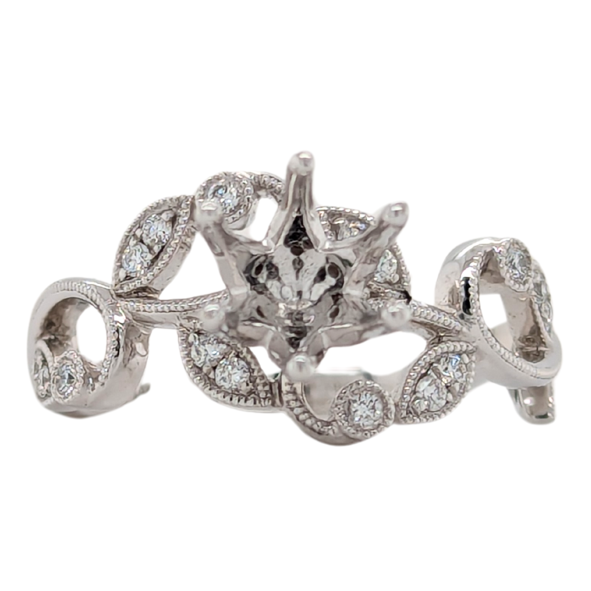 14K White Gold Floral Engagement Semi-Mount Ring