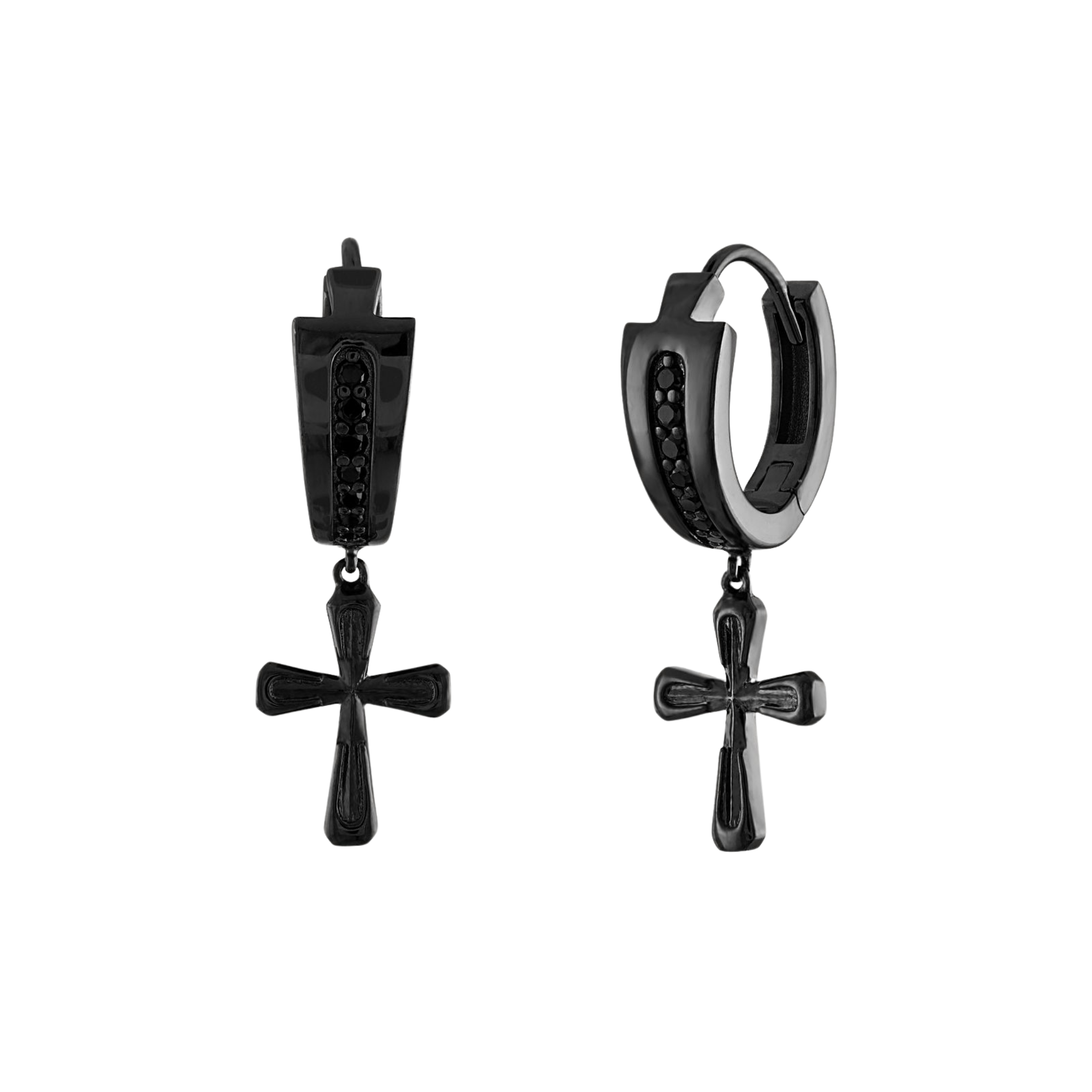 Sterling Silver Black Ruthenium Diamond Cross Earrings