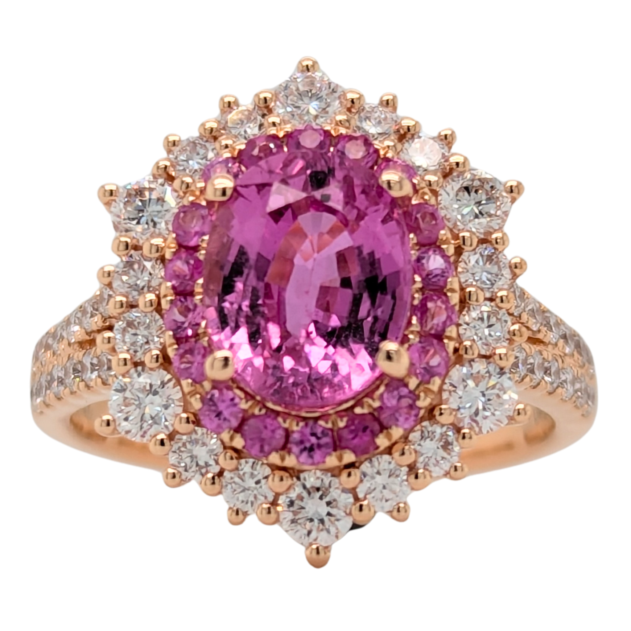 18K Rose Gold Pink Sapphire Statement Ring with Diamonds