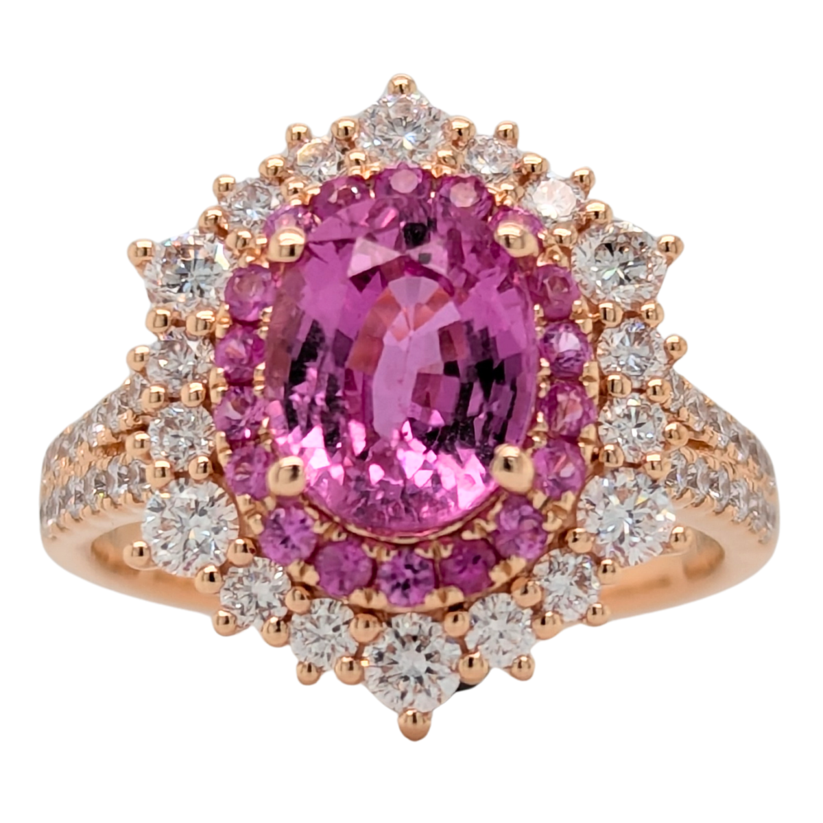 18K Rose Gold Pink Sapphire Statement Ring with Diamonds