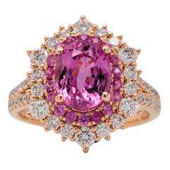 18K Rose Gold Pink Sapphire Statement Ring with Diamonds