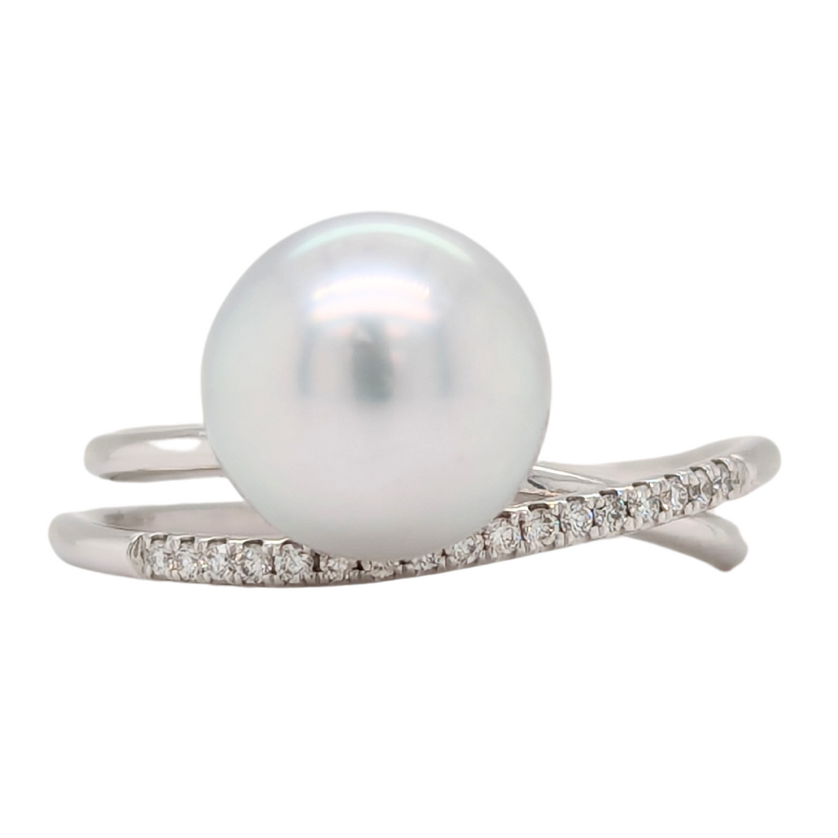 14K White Gold South Sea Pearl Ring with Diamond Accents