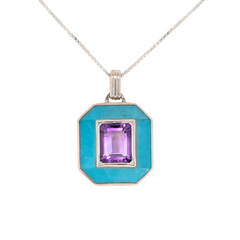 Sterling Silver Emerald Cut Amethyst & Turquoise Necklace