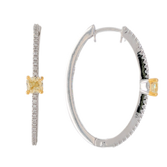 14K TT Yellow Diamond Cushion Hoop Earrings