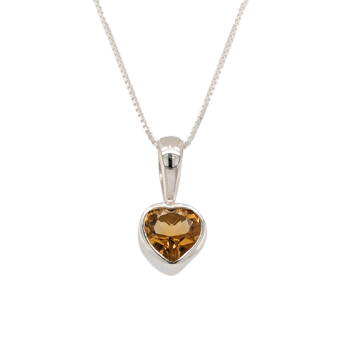 Sterling Silver Citrine Birthstone Heart Necklace