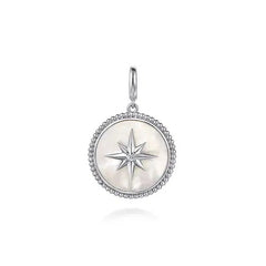 Sterling Silver Bujukan White Sapphire and Mother Of Pearl Round Starburst Medallion Pendant