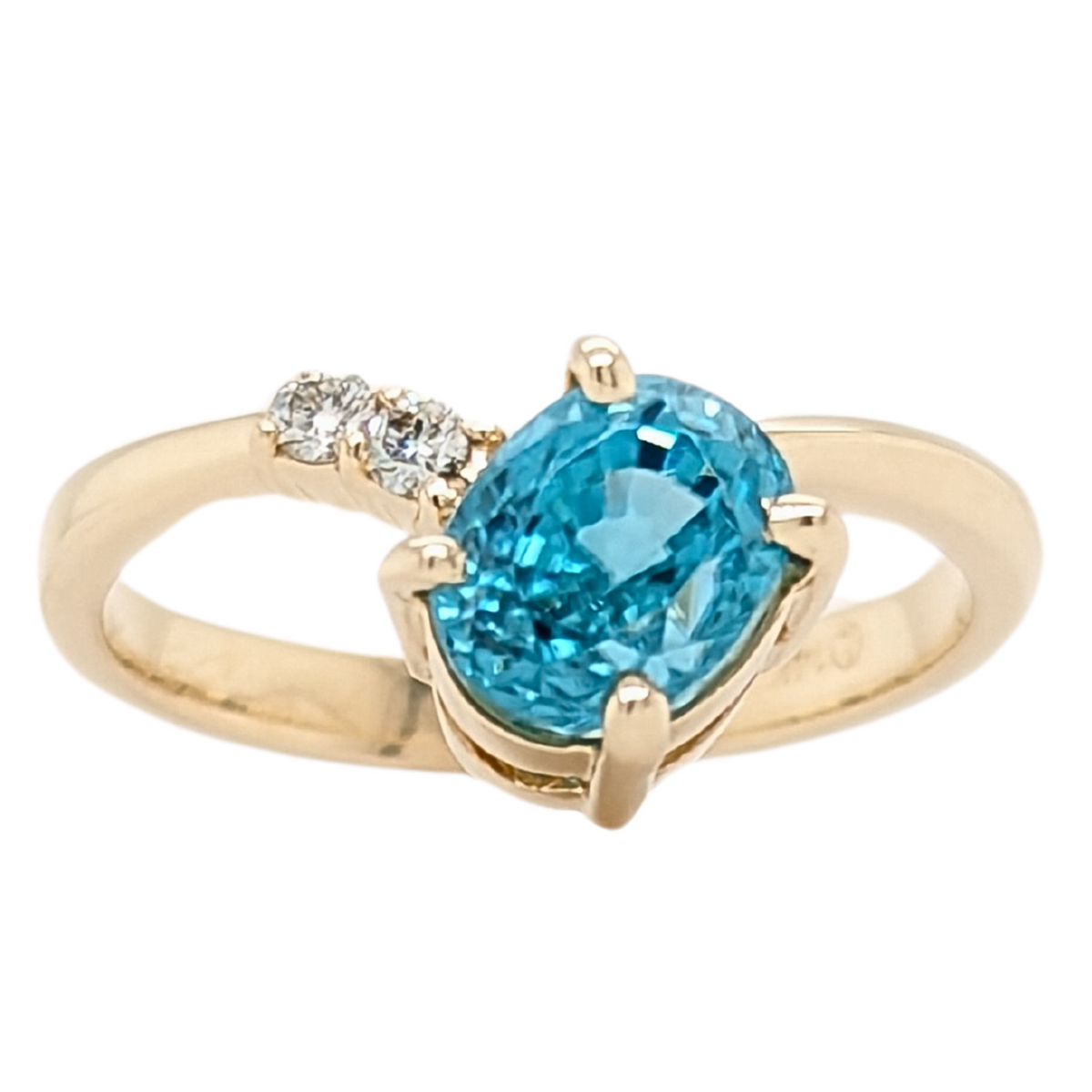 14K Yellow Gold Oval Blue Zircon Birthstone Ring