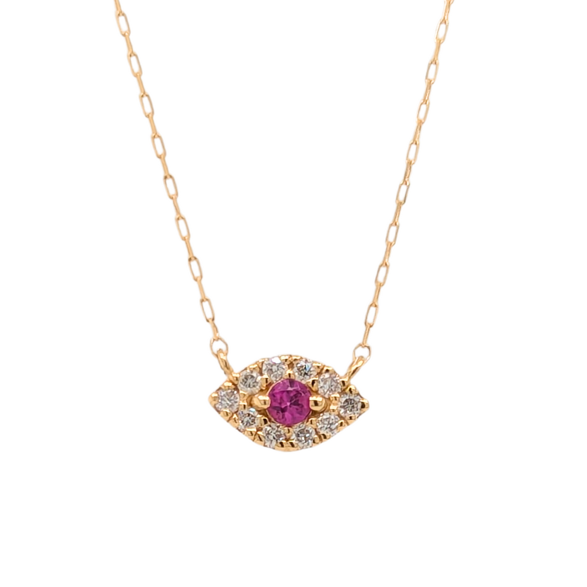 18K Yellow Gold Ruby Evil Eye Necklace