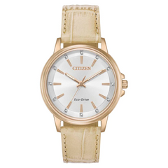 Citizen Eco Drive Chandler Tan Leather Watch with Rose Accents FE7033-08A
