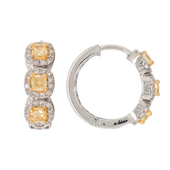 14K Cushion Cut Yellow Diamond Huggies