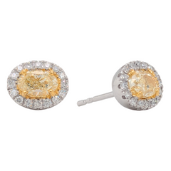 14K Gold Natural Diamond Oval Stud Earrings