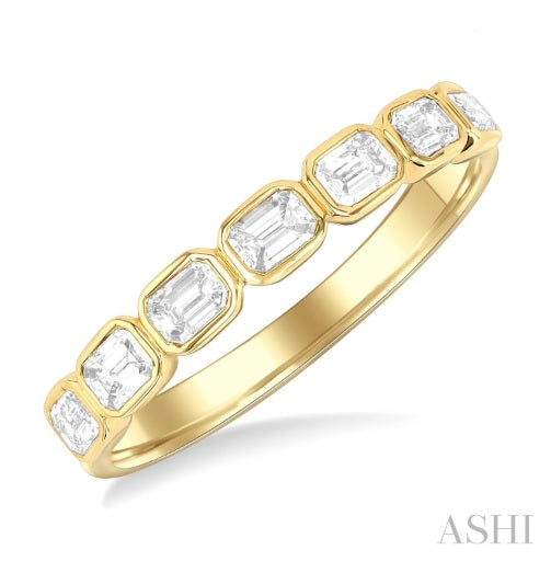 14K Yellow Gold Emerald Cut Diamond Bezel East-West Ring