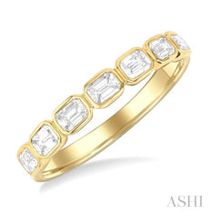 14K Yellow Gold Emerald Cut Diamond Bezel East-West Ring