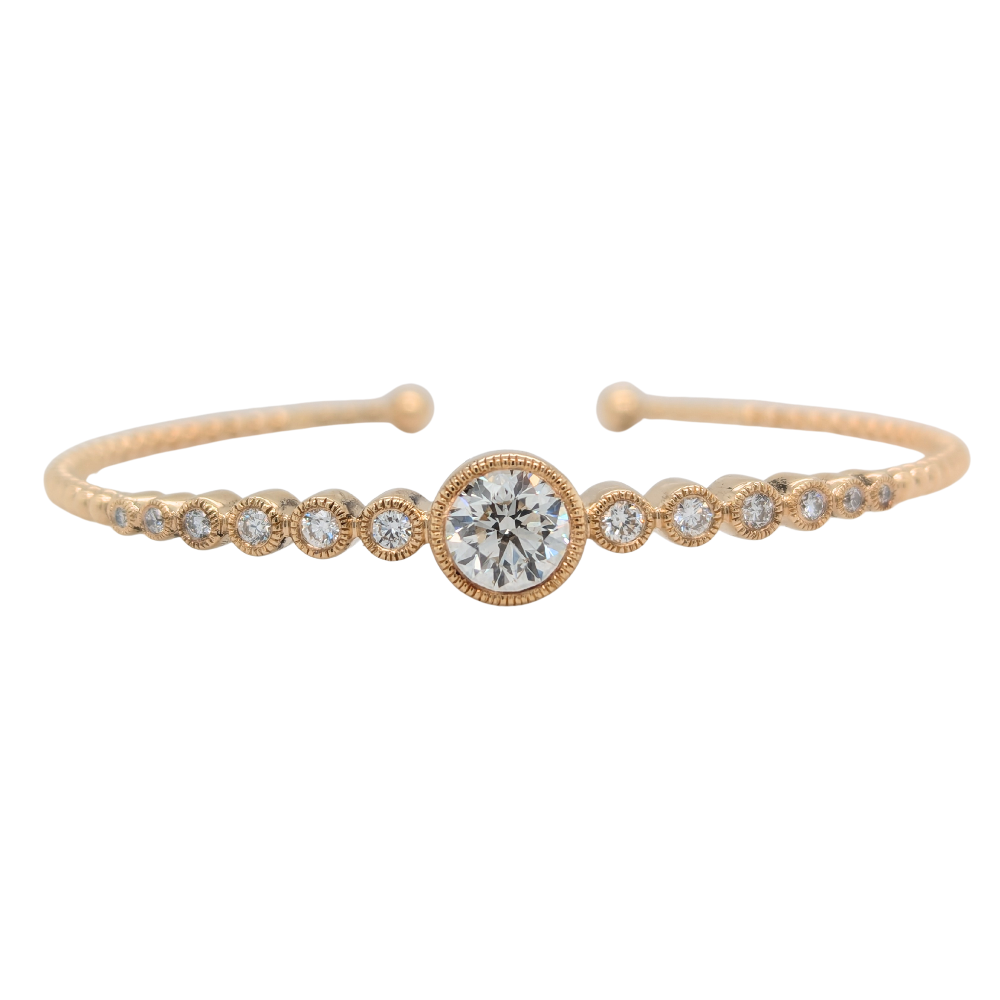 Estate: 14K Yellow Gold Cuff Bracelet 1.10CT Diamond Center